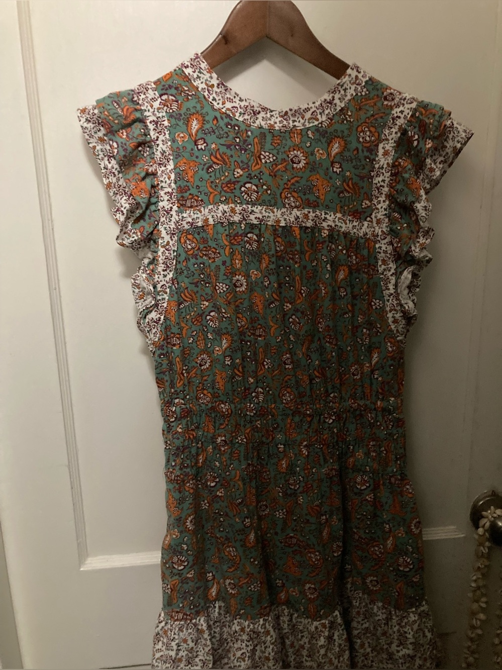 Universal Thread small EUC linen cotton mini Dress with Green orange floral